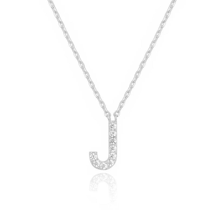 14k White Gold Created Diamond Initial J Letter Pendant Necklace Plated Image 1