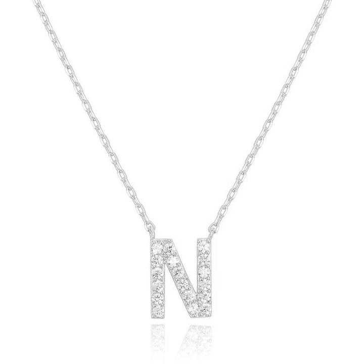 14k White Gold Created Diamond Initial N Letter Pendant Necklace Plated Image 1