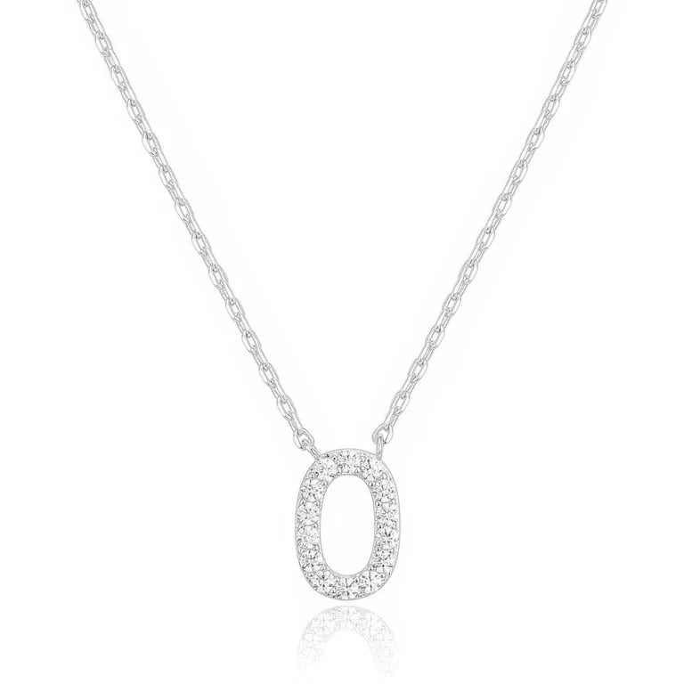 14k White Gold Created Diamond Initial O Letter Pendant Necklace Plated Image 1