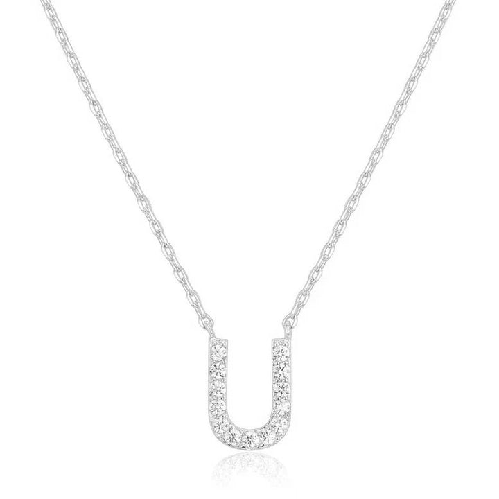 14k White Gold Created Diamond Initial U Letter Pendant Necklace Plated Image 1