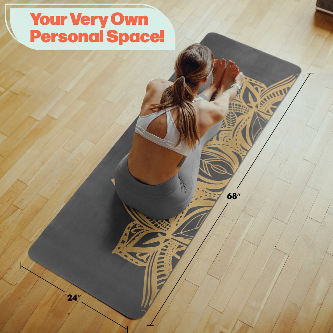 Yoga Mat with Strap Sweat Absorbent Exercise Mat Non Slip Fitness Floor Mat Image 4