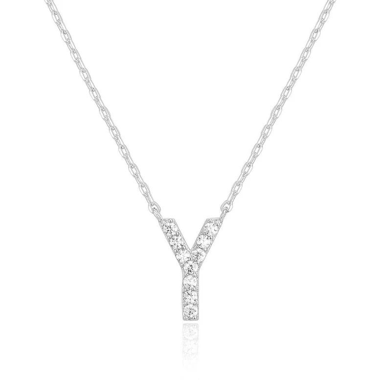 14k White Gold Created Diamond Initial Y Letter Pendant Necklace Plated Image 1