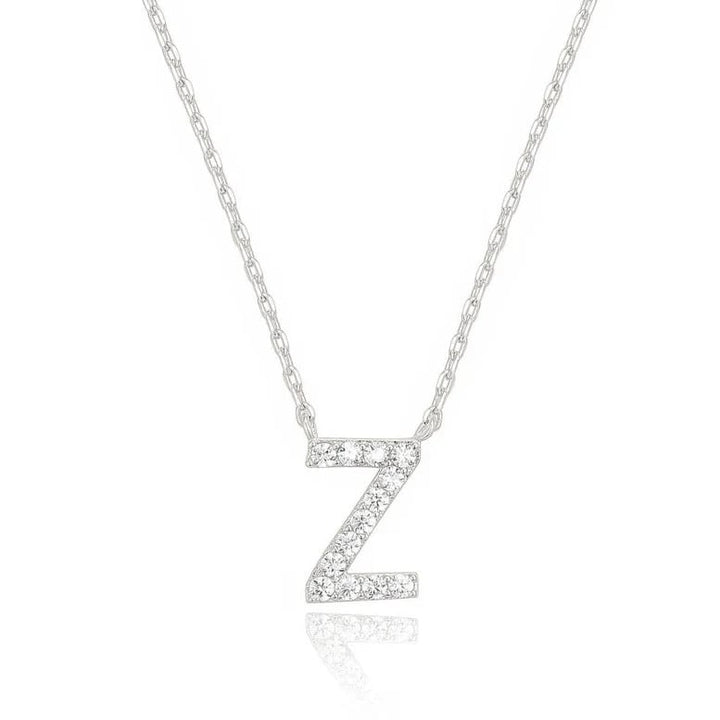 14k White Gold Created Diamond Initial Z Letter Pendant Necklace Plated Image 1