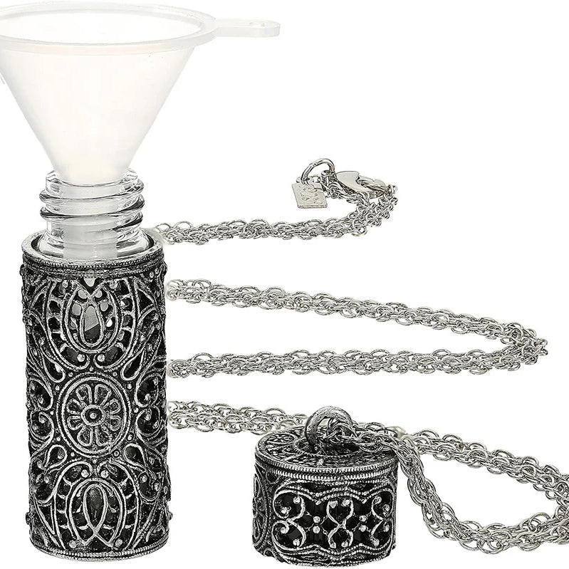 Womens Necklaces Silver Jewelry Antiqued Filigree 3.69 ML Glass Vial Pendant Necklace 30" Image 2