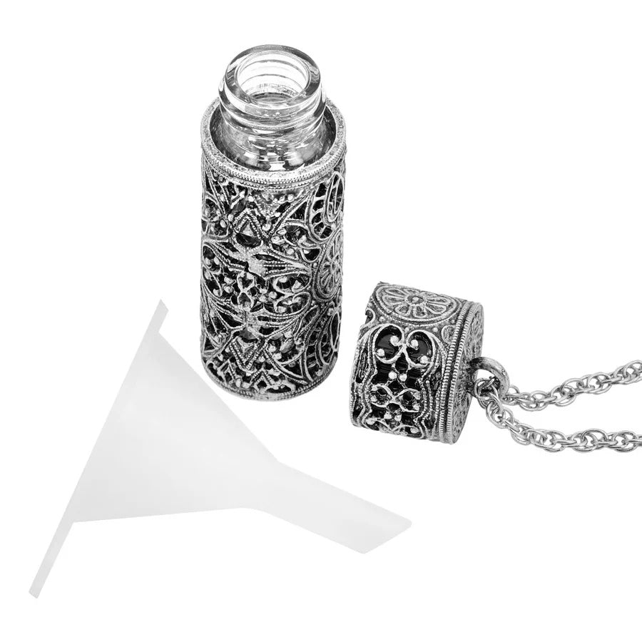 Womens Necklaces Silver Jewelry Antiqued Filigree 3.69 ML Glass Vial Pendant Necklace 30" Image 3