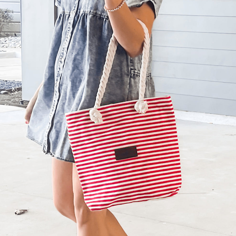 Striped Canvas Tote Bag Image 1