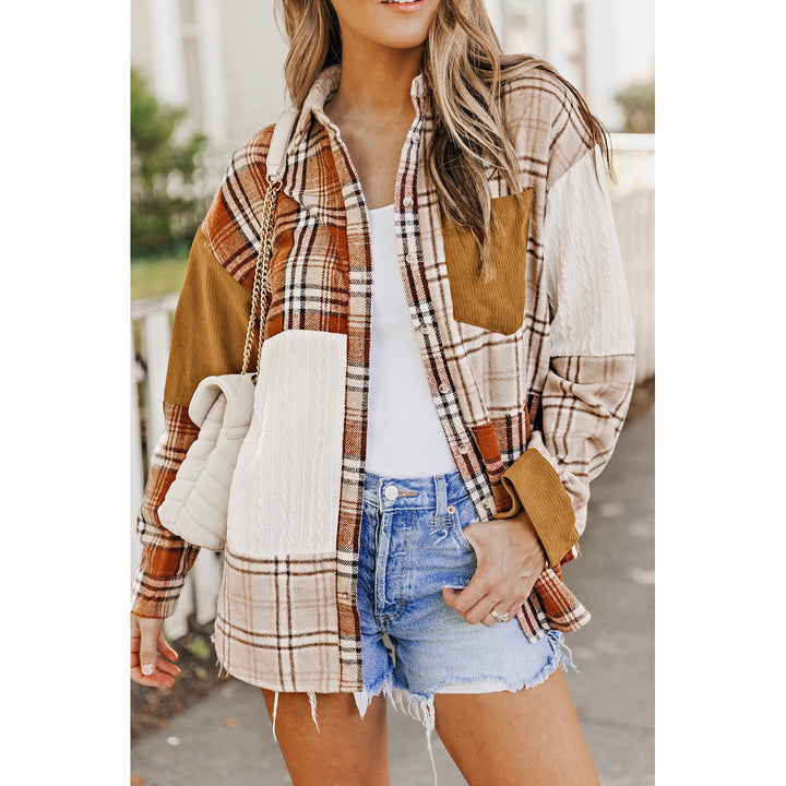 Sutton Plaid Color Block Patchwork Shirt Jacket with Pocket Image 1