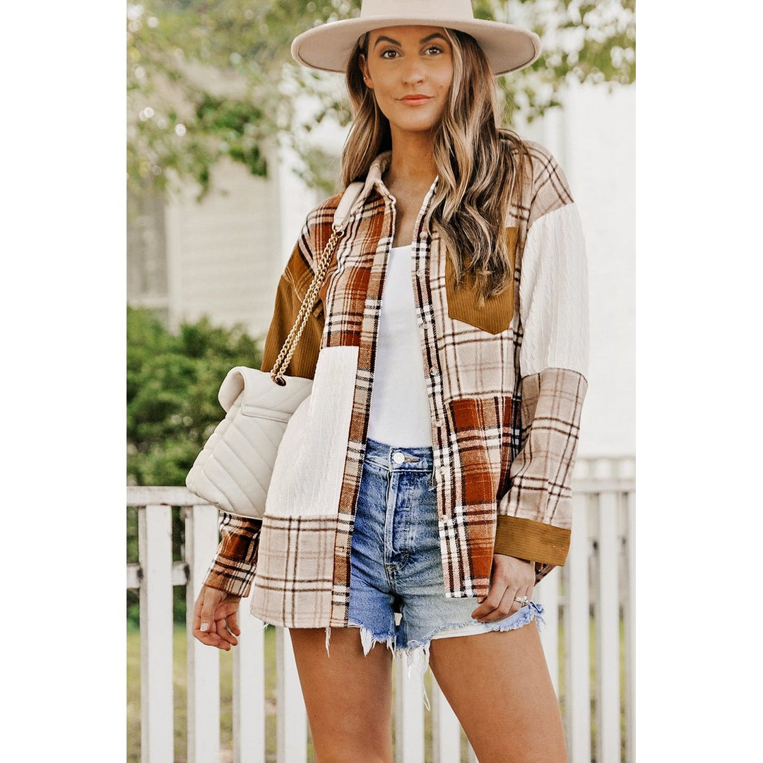 Sutton Plaid Color Block Patchwork Shirt Jacket with Pocket Image 4