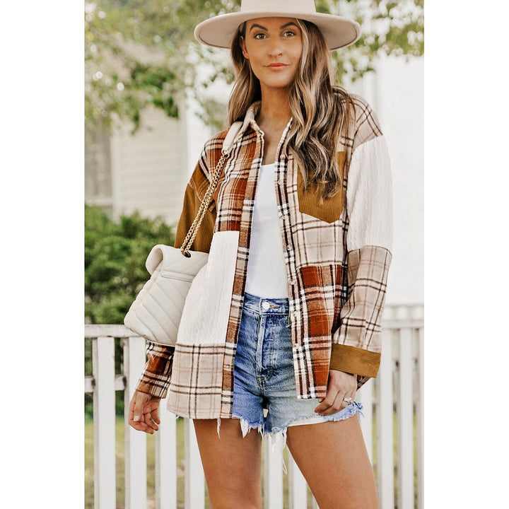 Sutton Plaid Color Block Patchwork Shirt Jacket with Pocket Image 4