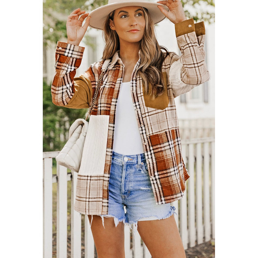 Sutton Plaid Color Block Patchwork Shirt Jacket with Pocket Image 4