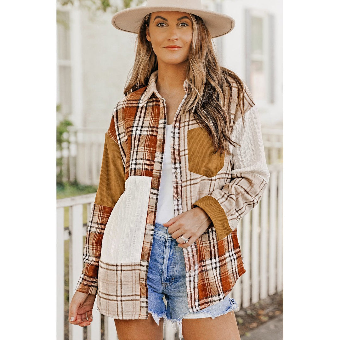 Sutton Plaid Color Block Patchwork Shirt Jacket with Pocket Image 6