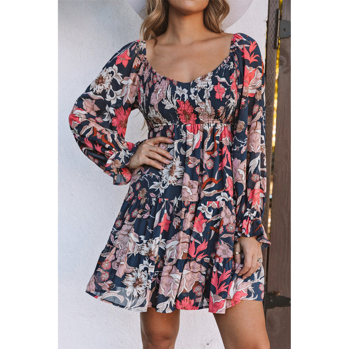 Tessa Floral Tiered Long Puff Sleeve Mini Dress Image 1