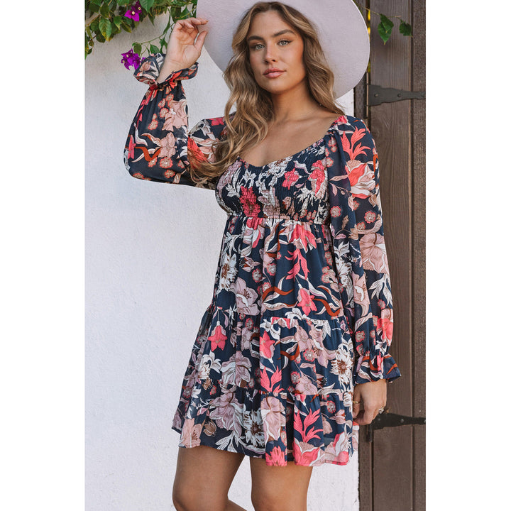 Tessa Floral Tiered Long Puff Sleeve Mini Dress Image 3