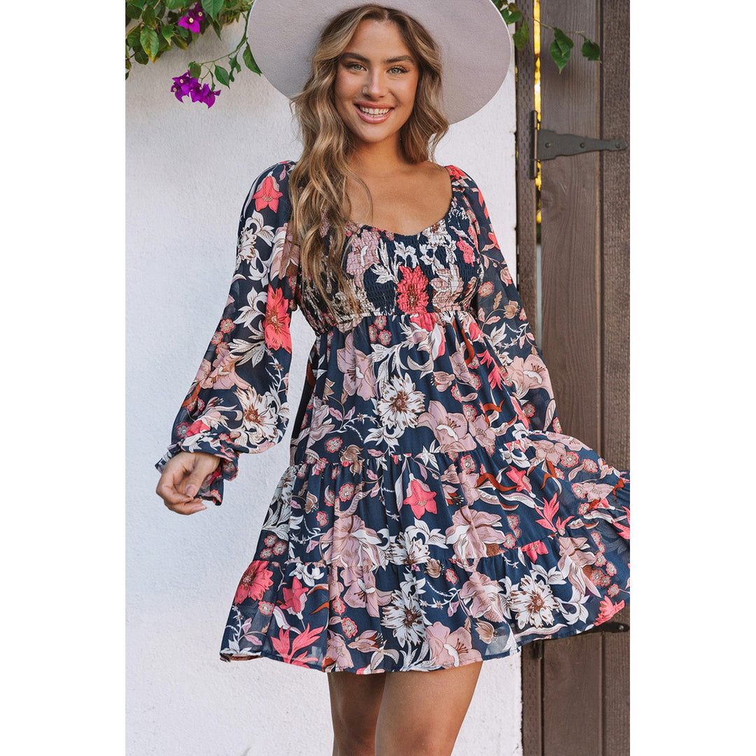 Tessa Floral Tiered Long Puff Sleeve Mini Dress Image 4