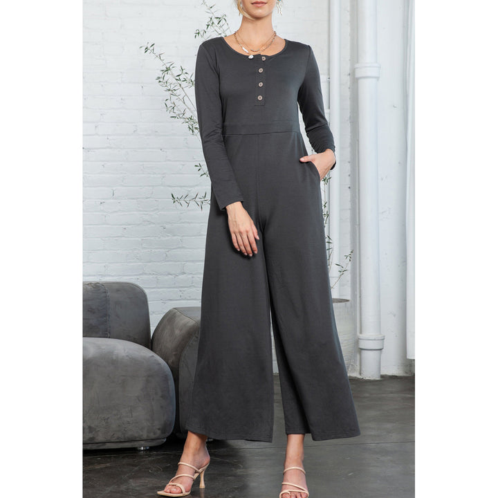 Trinity Button Long Sleeve Wide Leg Jumpsuit Image 1