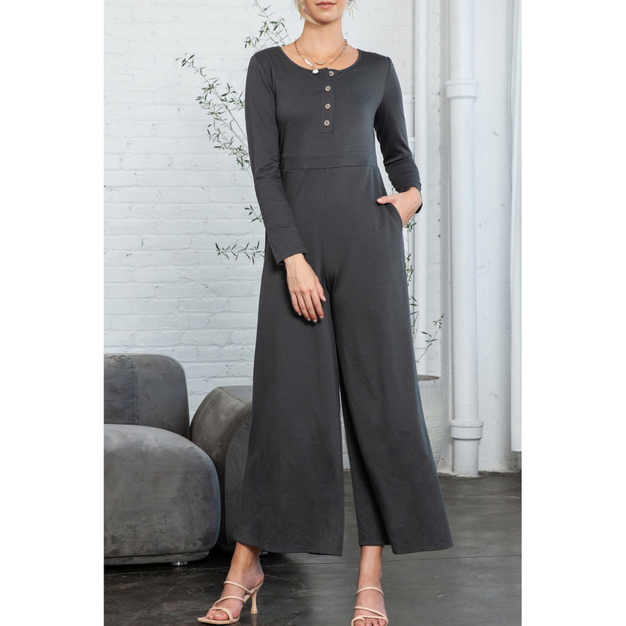 Trinity Button Long Sleeve Wide Leg Jumpsuit Image 1