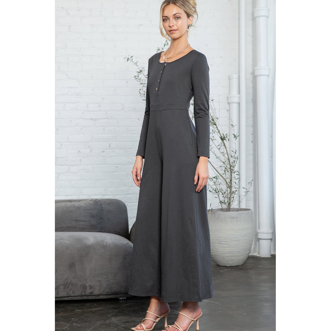 Trinity Button Long Sleeve Wide Leg Jumpsuit Image 3