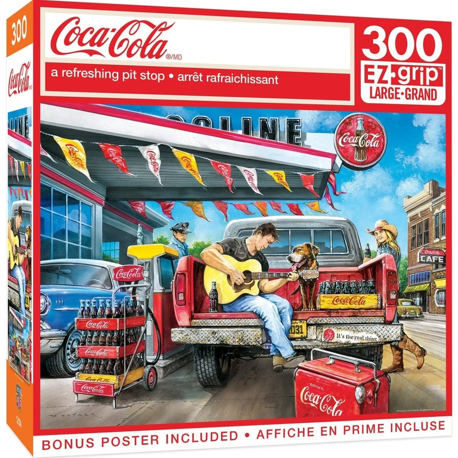 Coca-Cola 300 Piece EZ Grip Jigsaw Puzzle Vintage Scene Guitar Pickup Vehicle Image 1