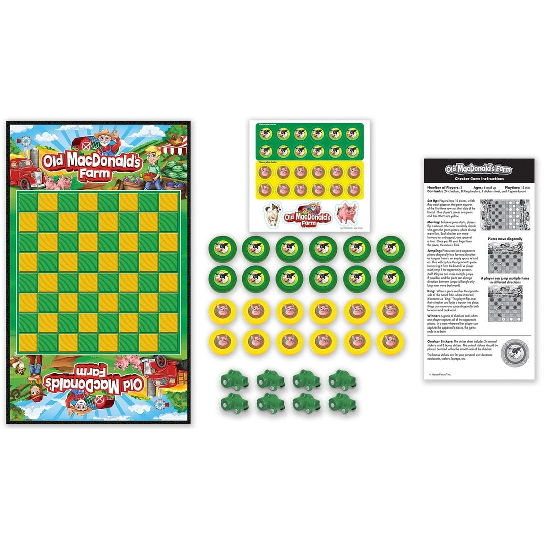 Old MacDonalds Farm Checkers Game 24 Animal Pieces 8 Tractor Kings Ages 6+ Image 2