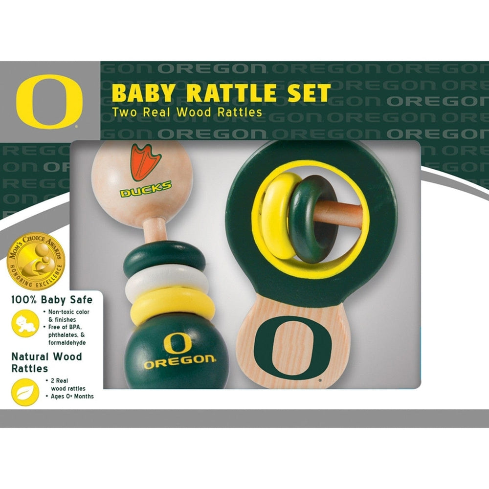 Oregon Ducks Baby Rattles 2-Pack Real Wood BPA Free Non-Toxic Baby Toys Image 2