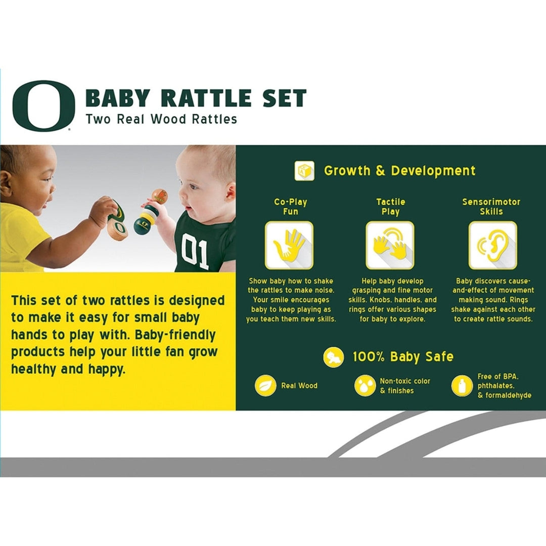 Oregon Ducks Baby Rattles 2-Pack Real Wood BPA Free Non-Toxic Baby Toys Image 3