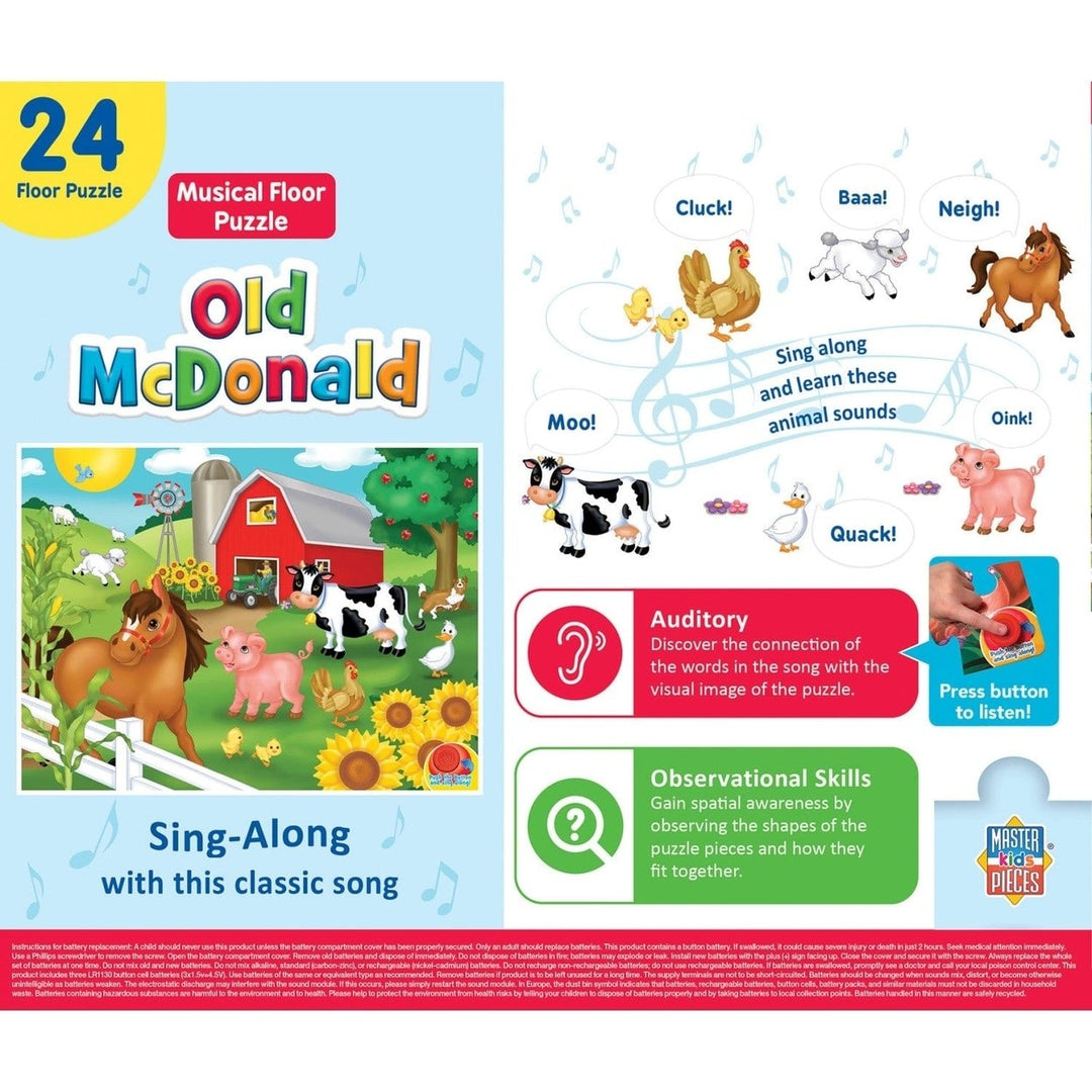 MasterPieces 24pc Old McDonald Musical Floor Puzzle Ages 3-8 Sound Learning Image 3