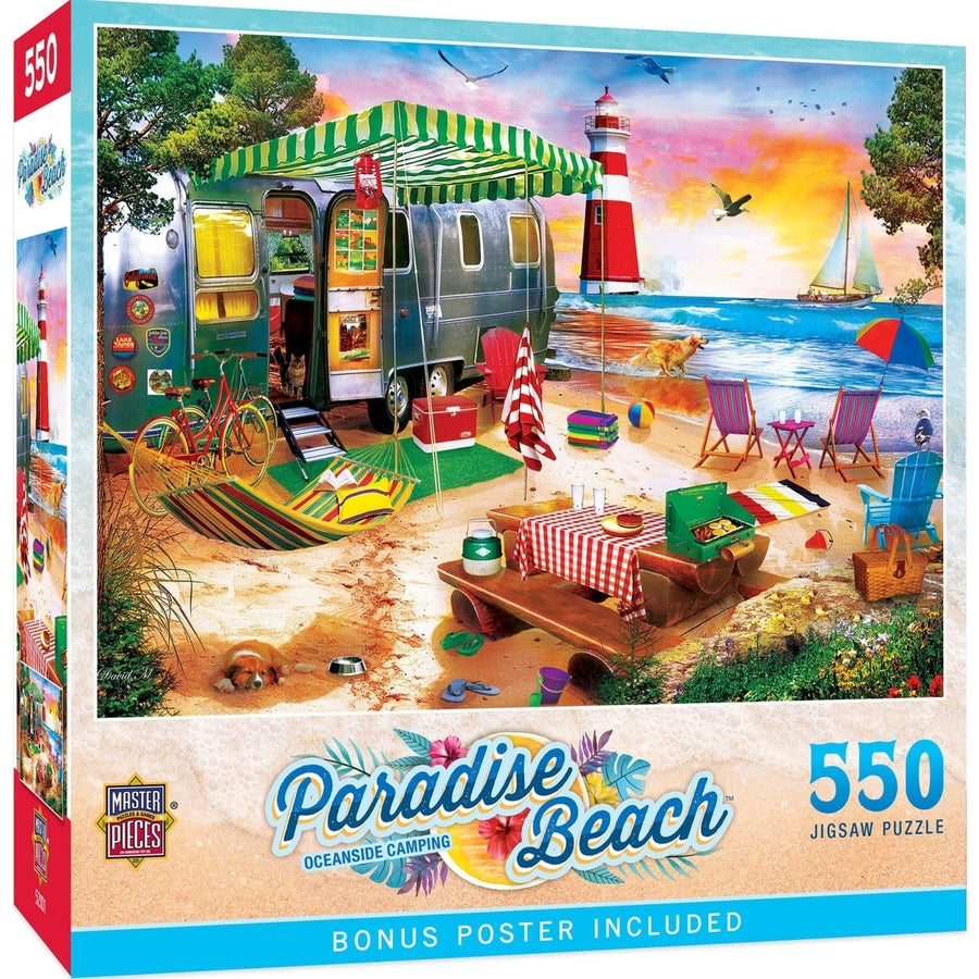 MasterPieces 550 Piece Puzzle Paradise Beach Camping Jigsaw 24x18 Eco-Friendly Image 1