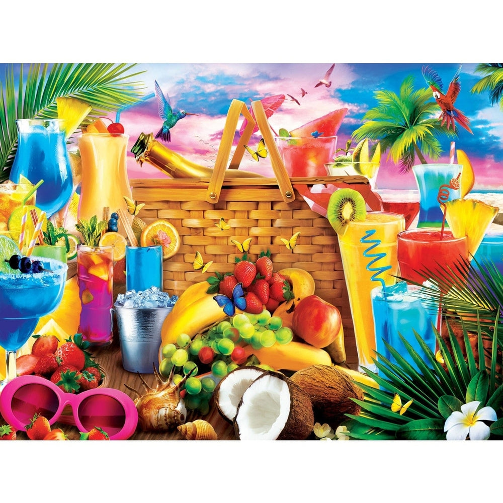 MasterPieces Paradise Beach 550PC Jigsaw Puzzle 24x18 Tropical Drinks Parrots Image 2