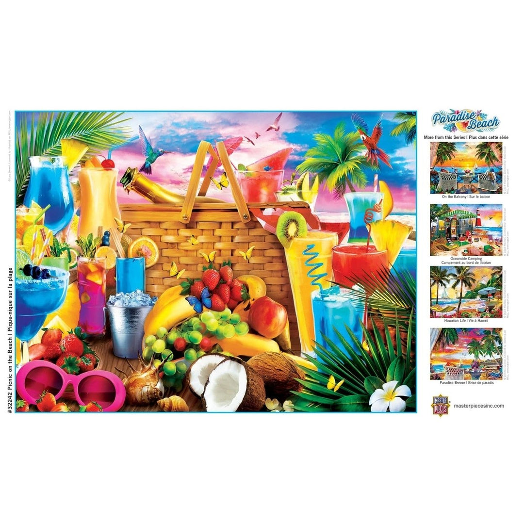 MasterPieces Paradise Beach 550PC Jigsaw Puzzle 24x18 Tropical Drinks Parrots Image 4