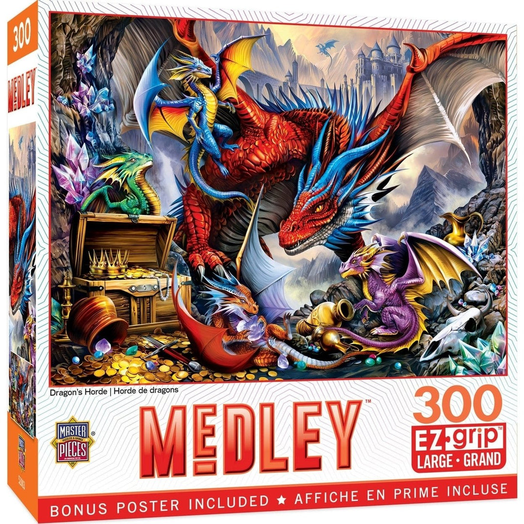 MasterPieces Dragons Horde 300 Piece EZ Grip Jigsaw Puzzle 18x24 Recycled Material Image 1