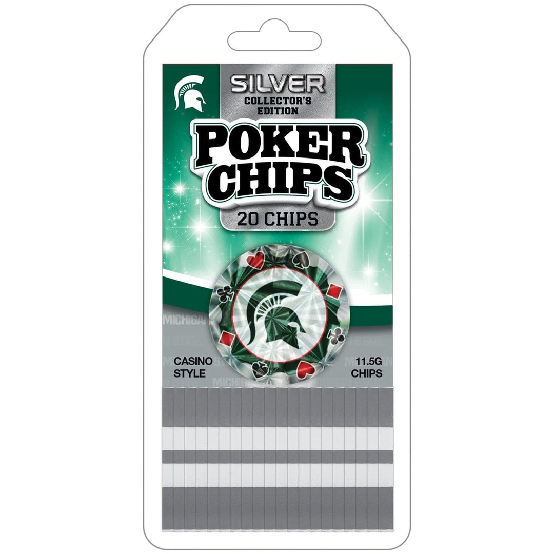 Michigan State Spartans 20 Piece Casino Poker Chips Silver Collector Edition Image 1