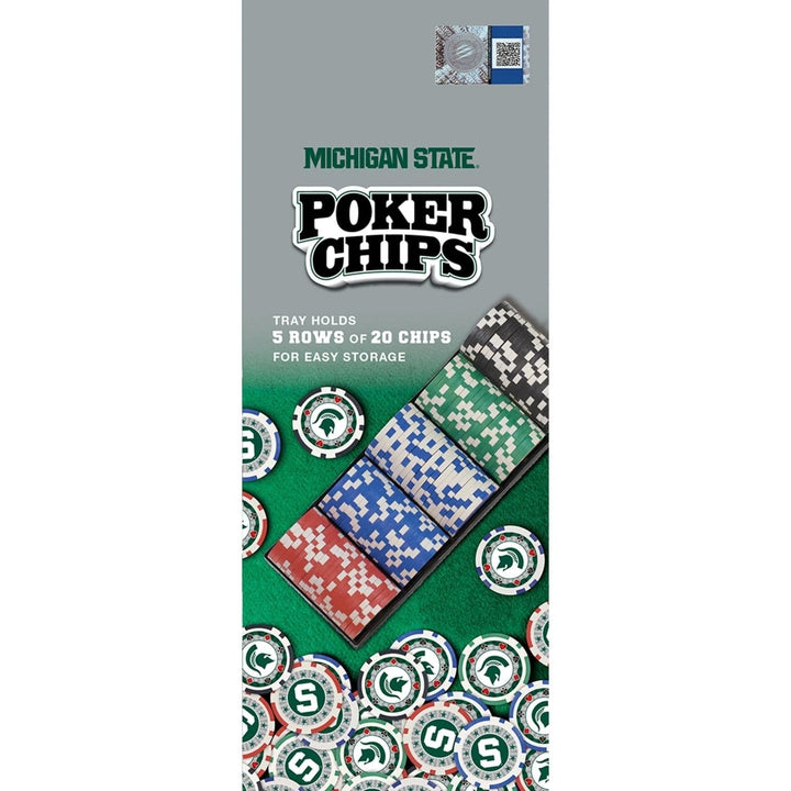 Michigan State Spartans 100 Piece Casino Style Poker Chips Set Green and White Image 2