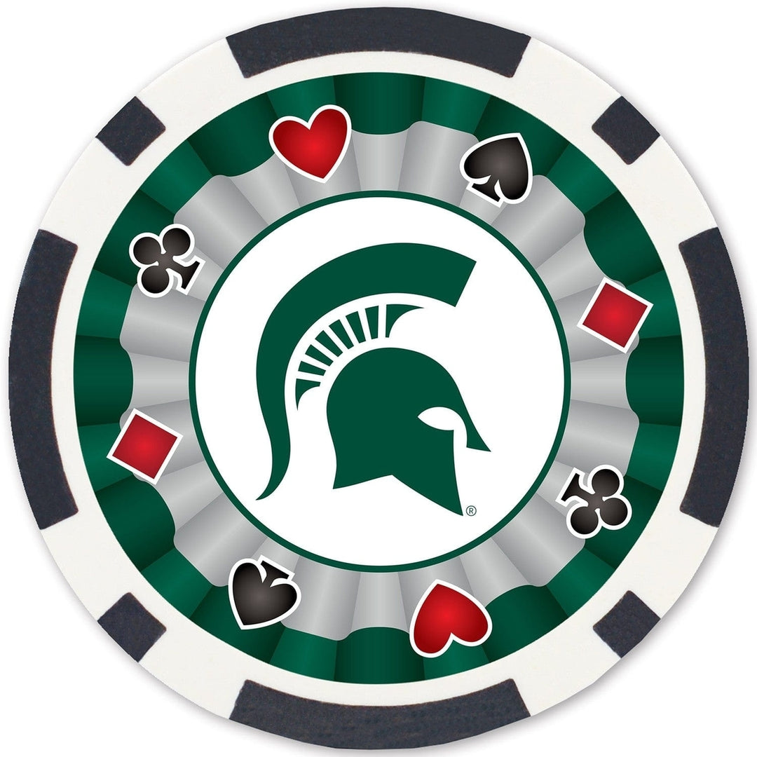 Michigan State Spartans 100 Piece Casino Style Poker Chips Set Green and White Image 3