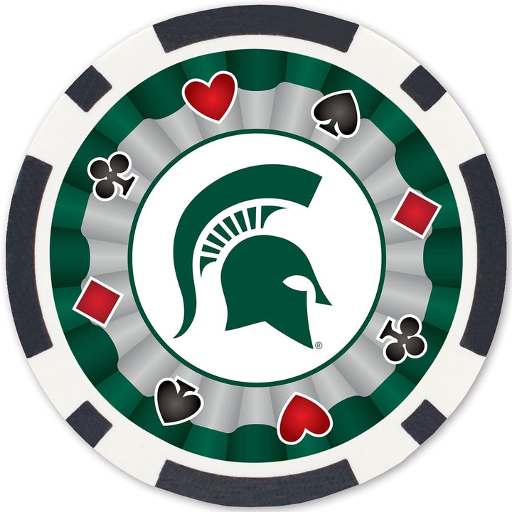 Michigan State Spartans 100 Piece Casino Style Poker Chips Set Green and White Image 3