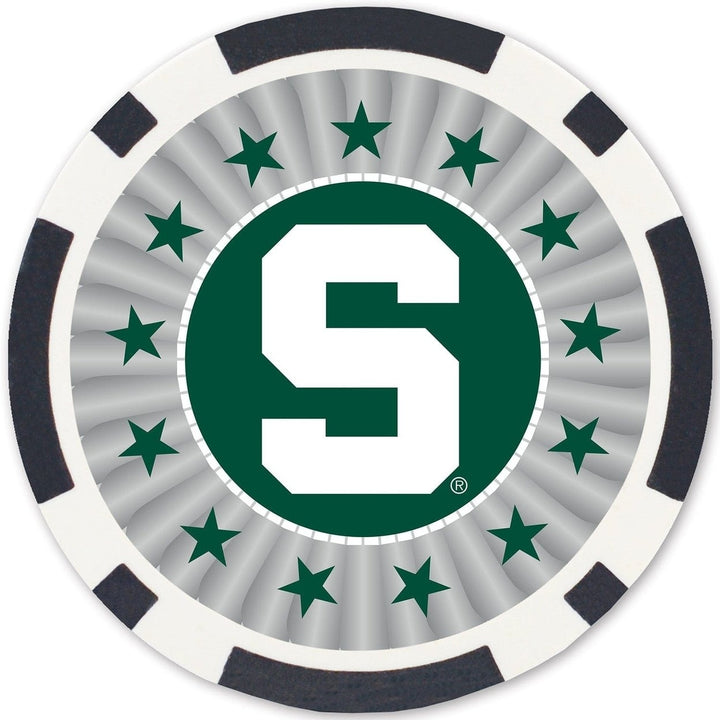 Michigan State Spartans 100 Piece Casino Style Poker Chips Set Green and White Image 4