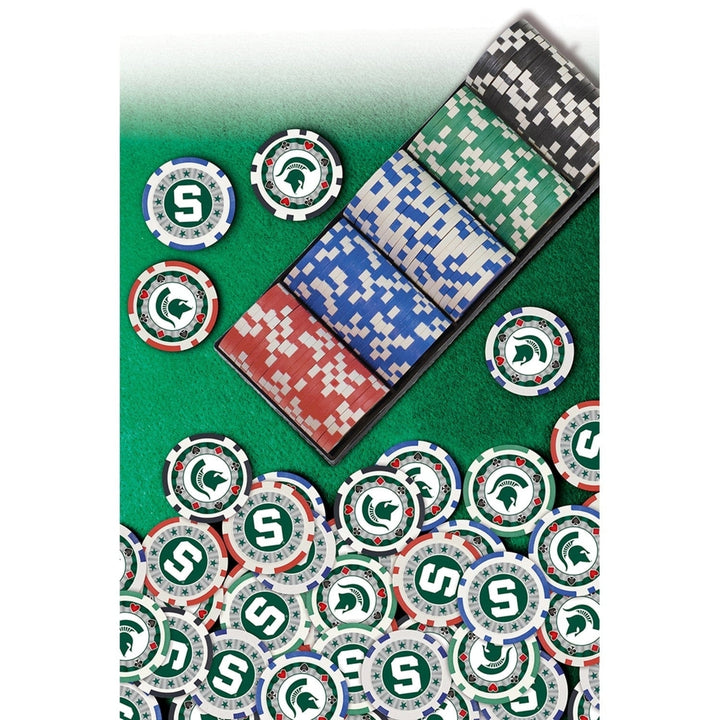 Michigan State Spartans 100 Piece Casino Style Poker Chips Set Green and White Image 4