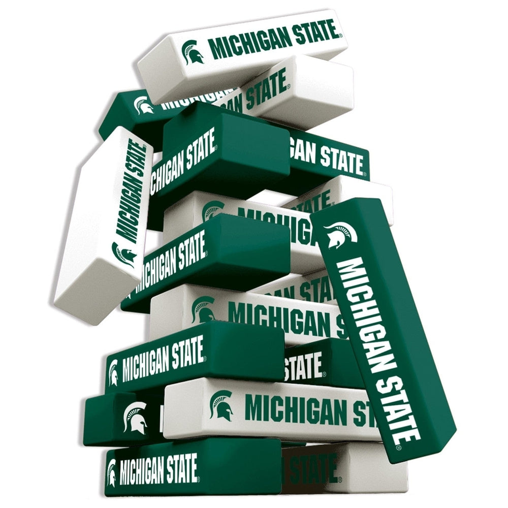 Michigan State Spartans Tumble Tower Game 54 Wooden Blocks NCAA Team Edition Image 2