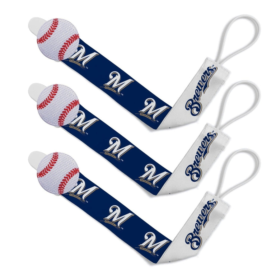 Milwaukee Brewers 3-Pack Pacifier Clips Team Logo Baby Fan Gear Image 1