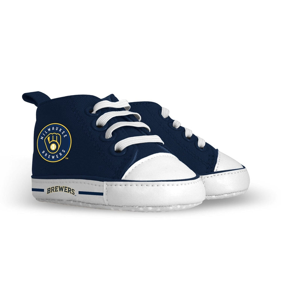 Milwaukee Brewers Baby Shoes High Top Pre-Walkers Soft Fabric Grippers Unisex Image 1