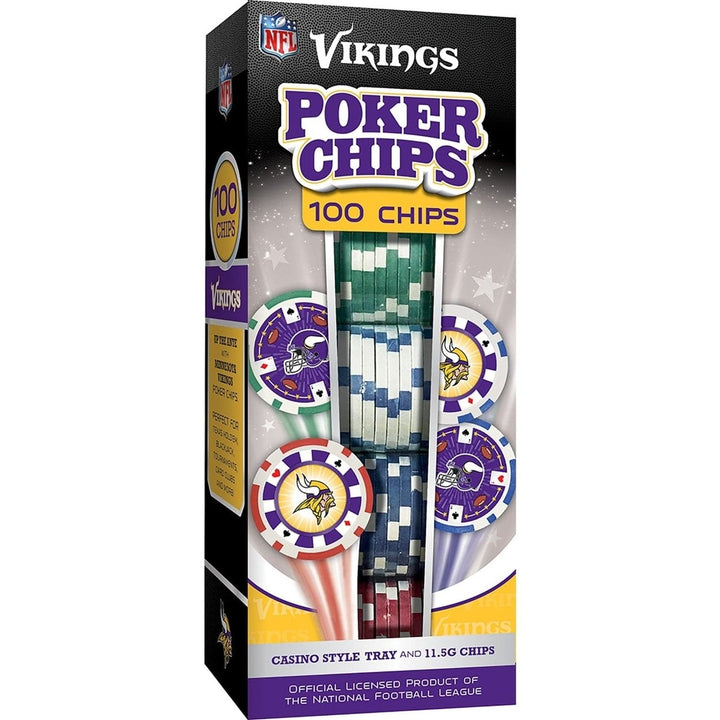 Minnesota Vikings Casino Style 100 Piece Poker Chips Officially Licensed Set Image 1