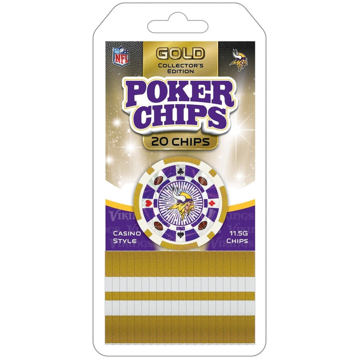 Minnesota Vikings 20 Piece Gold Poker Chips Casino Style NFL Fan Set Image 1