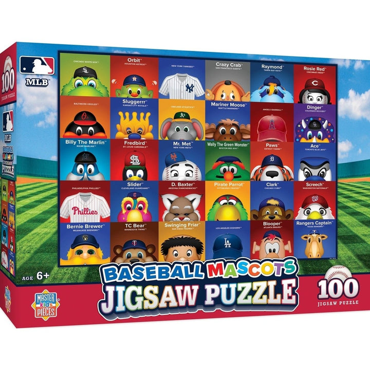 MLB Mascots 100 Piece Jigsaw Puzzle by MasterPieces 19x14 inches Kids Age 6+ Image 1