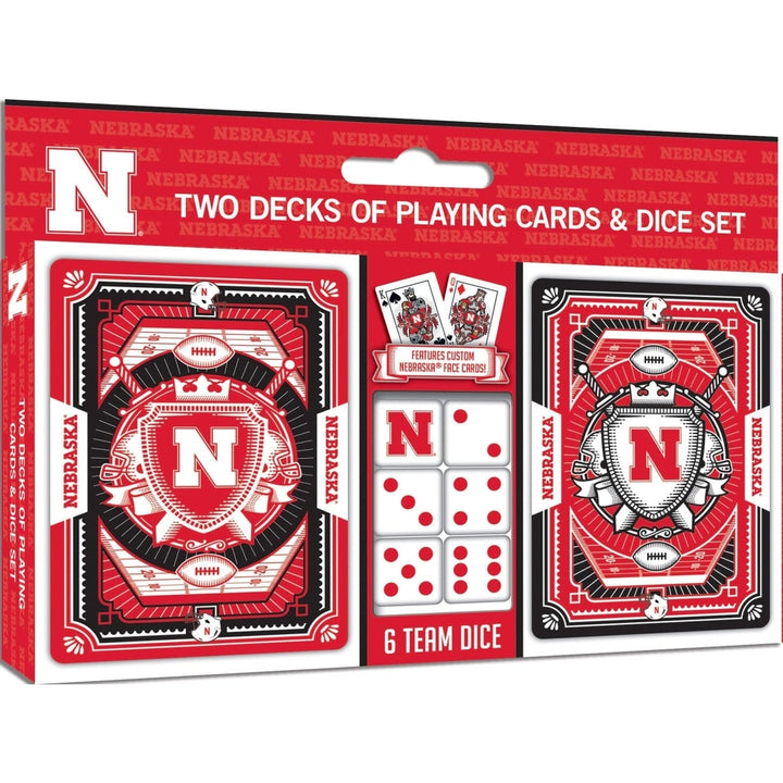 Nebraska Cornhuskers 2-Pack Playing Cards and Dice Set NCAA Casino Style Image 1