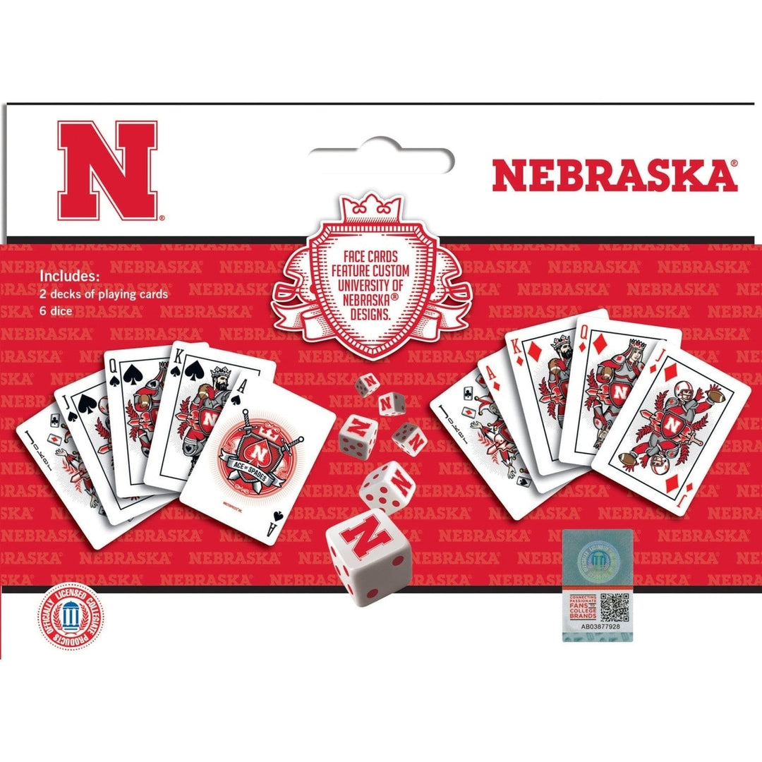 Nebraska Cornhuskers 2-Pack Playing Cards and Dice Set NCAA Casino Style Image 3