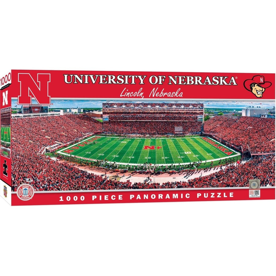 Nebraska Cornhuskers 1000 Piece Panoramic Jigsaw Puzzle NCAA 13x39 Recycled Chipboard Image 1