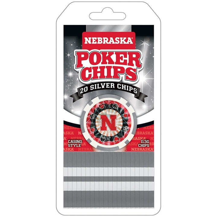 Nebraska Cornhuskers 20 Piece Casino Poker Chips Silver Collectors Edition Set Image 1