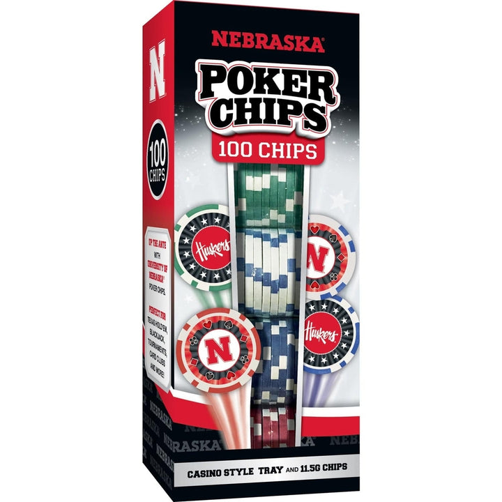 Nebraska Cornhuskers 100 Piece Poker Chips Officially Licensed Casino Style Set Image 1