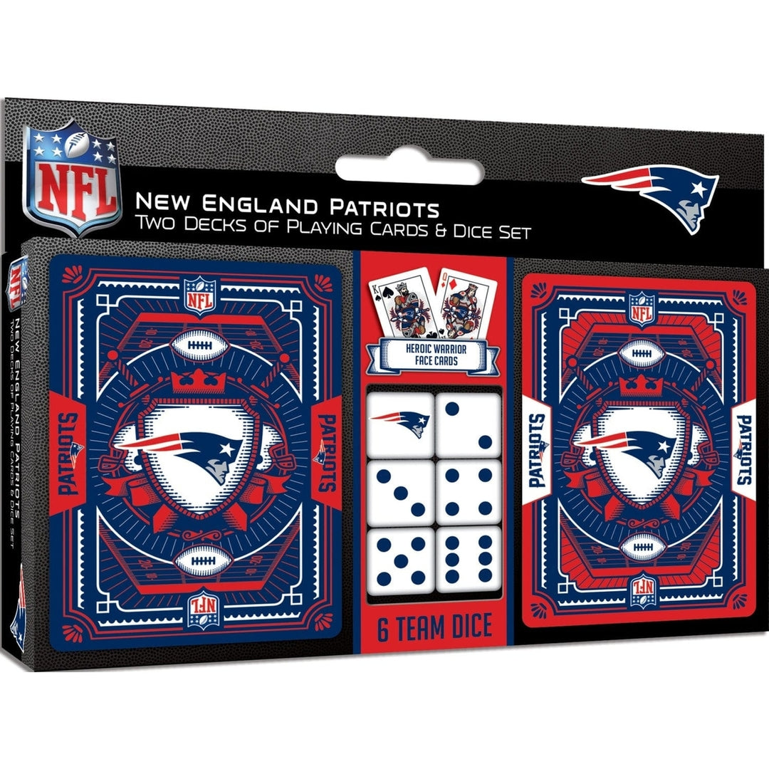 England Patriots 2-Pack Playing Cards and Dice Set Casino Style Game Night Image 1