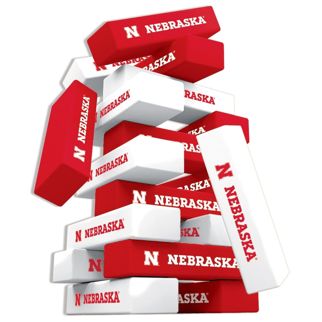 Nebraska Cornhuskers NCAA Tumble Tower Game Classic Wooden Stacking Blocks Image 2