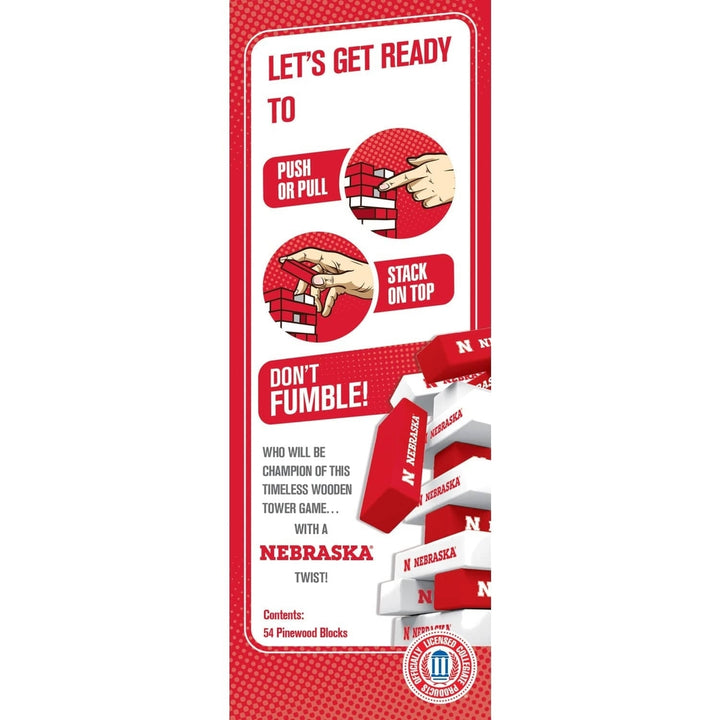 Nebraska Cornhuskers NCAA Tumble Tower Game Classic Wooden Stacking Blocks Image 3